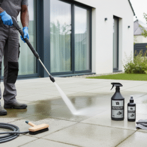 Nettoyage de cour haute pression (superficie >70 m²)